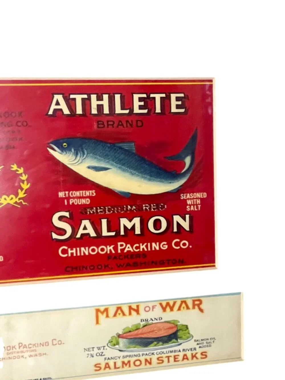 Original Athlete Brand Vintage 1930s Salmon Label Framed Art Chinook Packing Co.